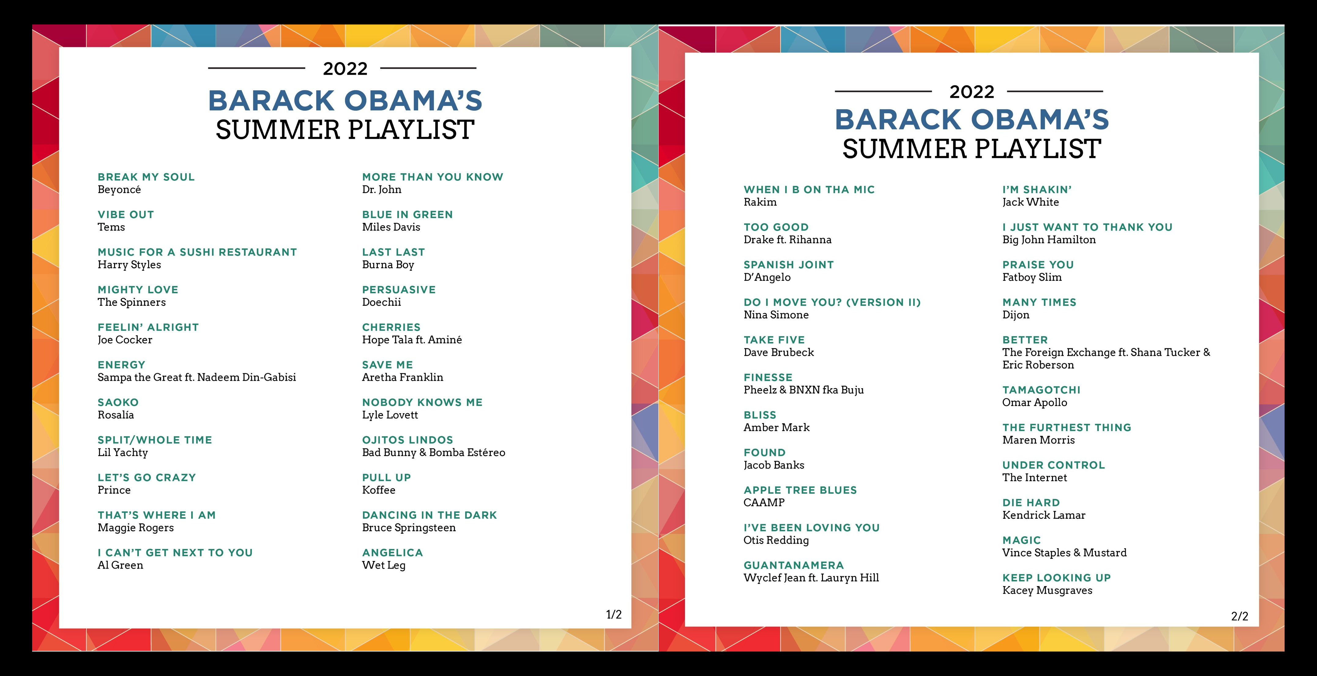 Obama 2022 Summer playlist includes Burna Boy, Tems, Buju, and Pheelz.